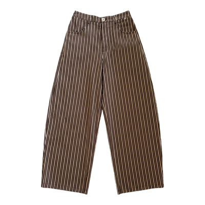 Pantalón barril a rayas finas — Marrón & crema