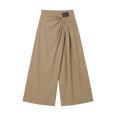Twist-Waist Wide-Leg Trousers — Sand / khaki