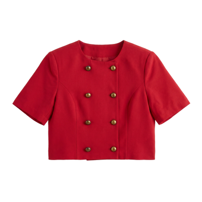 Cropped Double-Breasted Jacket — Red