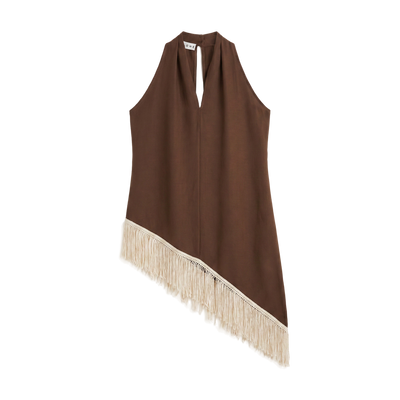 Vestido halter con bajo de flecos