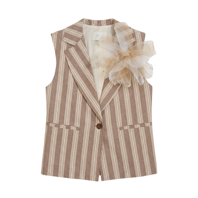 Gestreifte Anzugweste mit Blume — Taupe & Creme