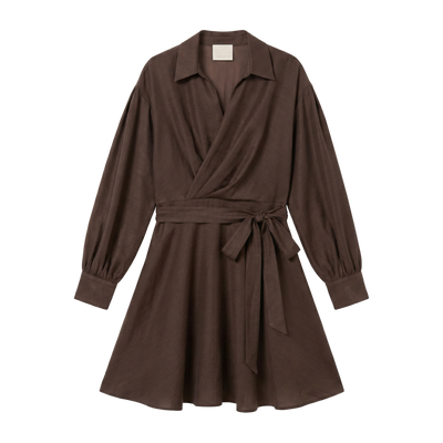 Mini-Wickelkleid mit Kragen — Schokoladenbraun