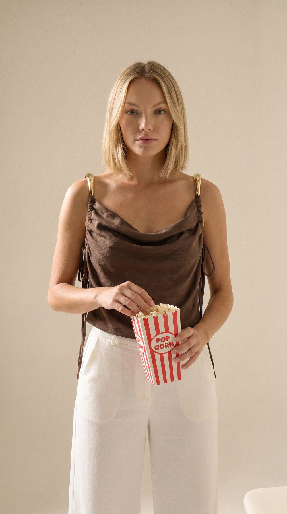 Draped Cowl Top with Gold Cuffs