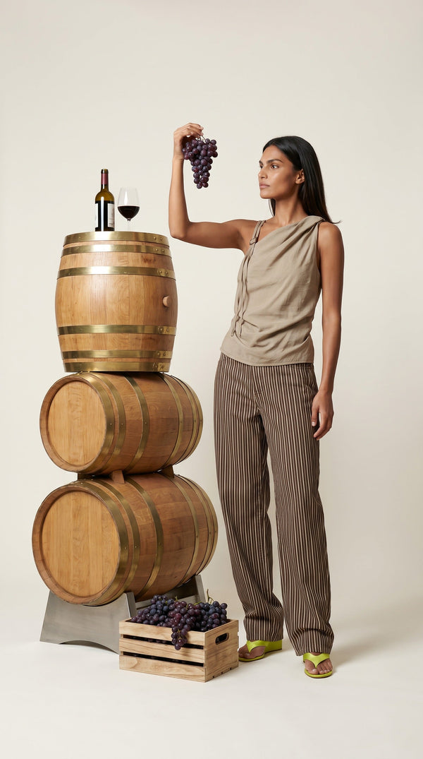 Draped One-Shoulder Top — Sand / taupe