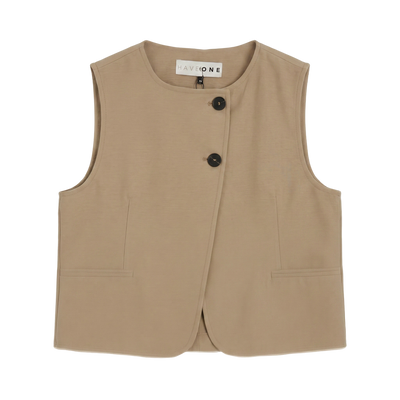 Kragenlose Knopfweste — Beige / Khaki