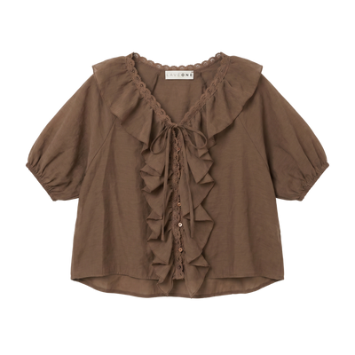 Ruffle Tie Blouse — Mocha brown